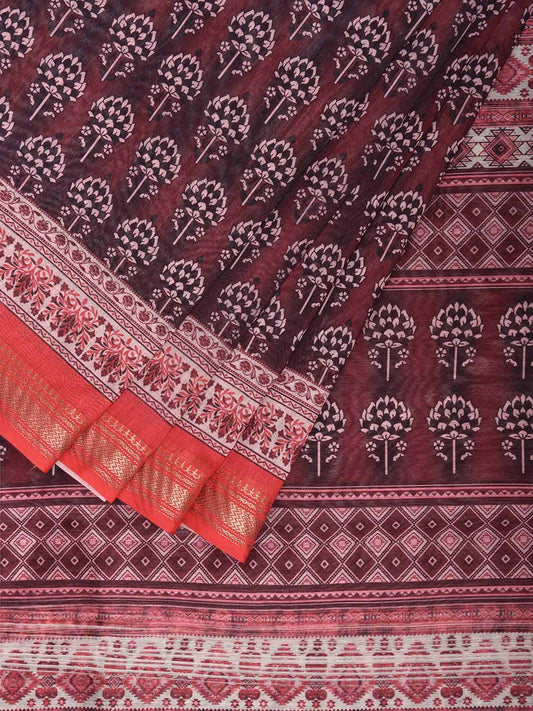 Peach and Maroon Bamboo Cotton Saree with All Over Digital Print Design bc0789