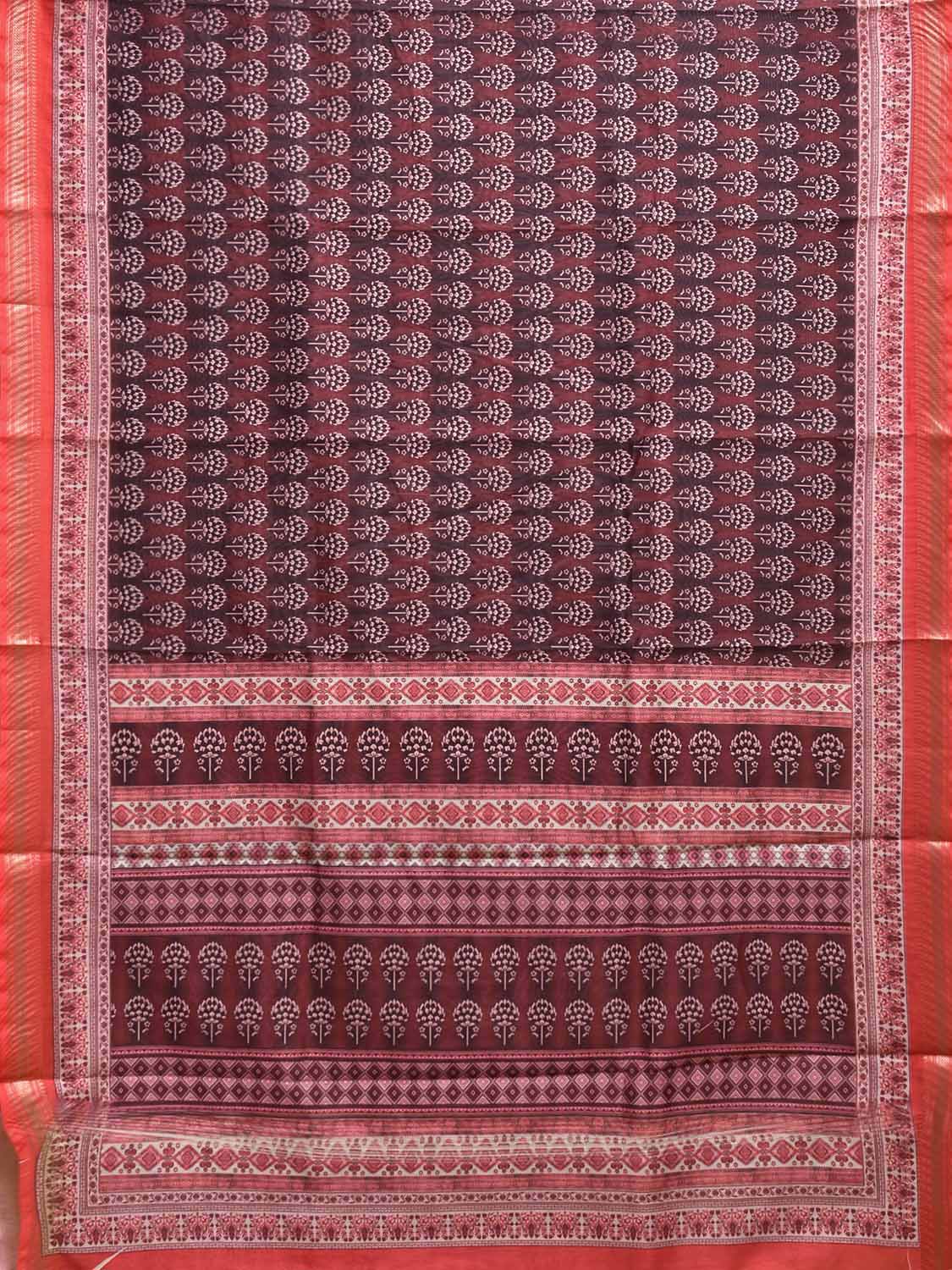 Peach and Maroon Bamboo Cotton Saree with All Over Digital Print Design bc0789