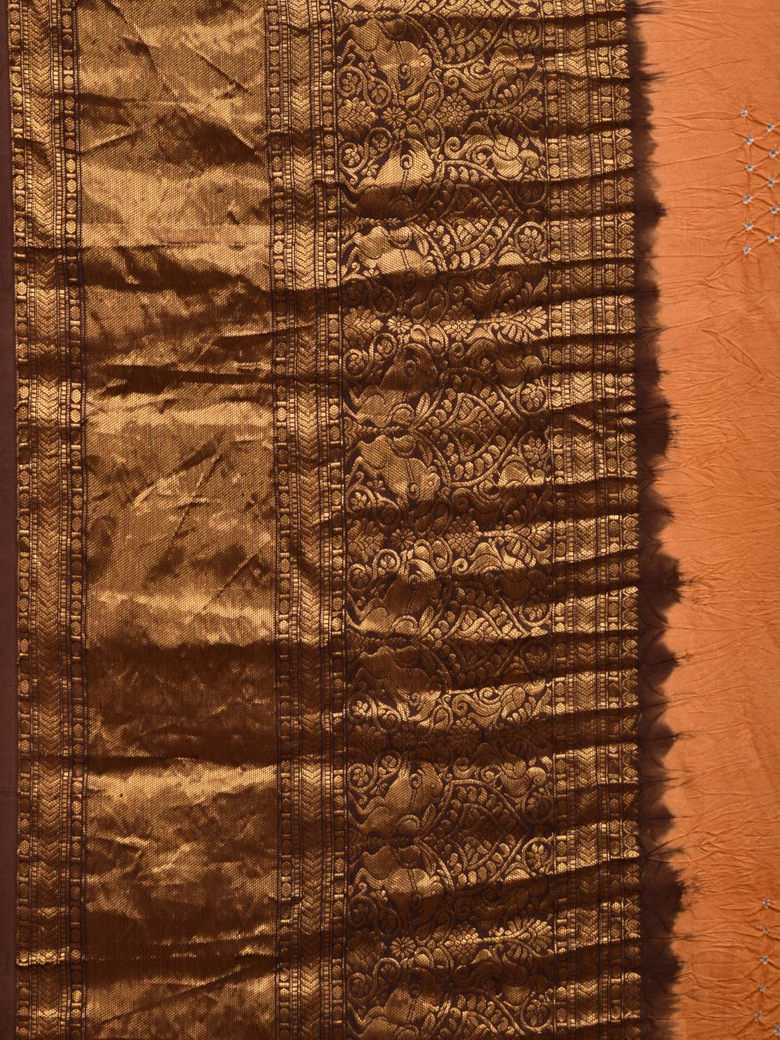 Peach and Mustard Bandhani Kanchipuram Silk Handloom Saree with Kalamkari Pallu and Blouse Design bn0445