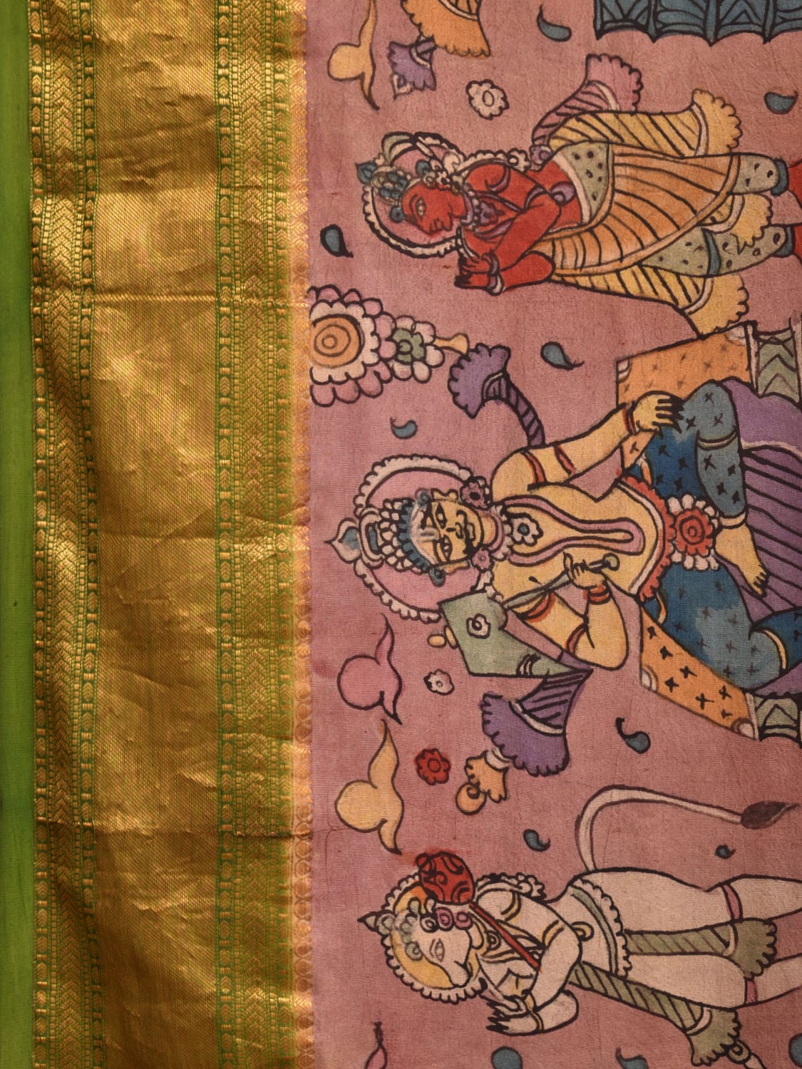 Peach and Navy Bandhani Kanchipuram Silk Handloom Saree with Dashavatar Design bn0495