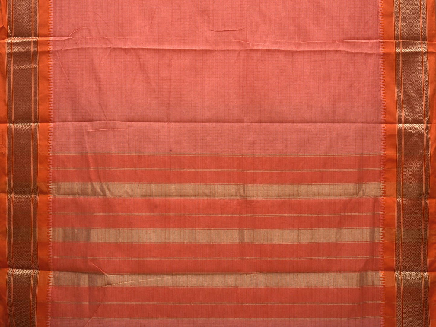 Peach and Orange Bamboo Cotton Saree with Checks Design bc0049