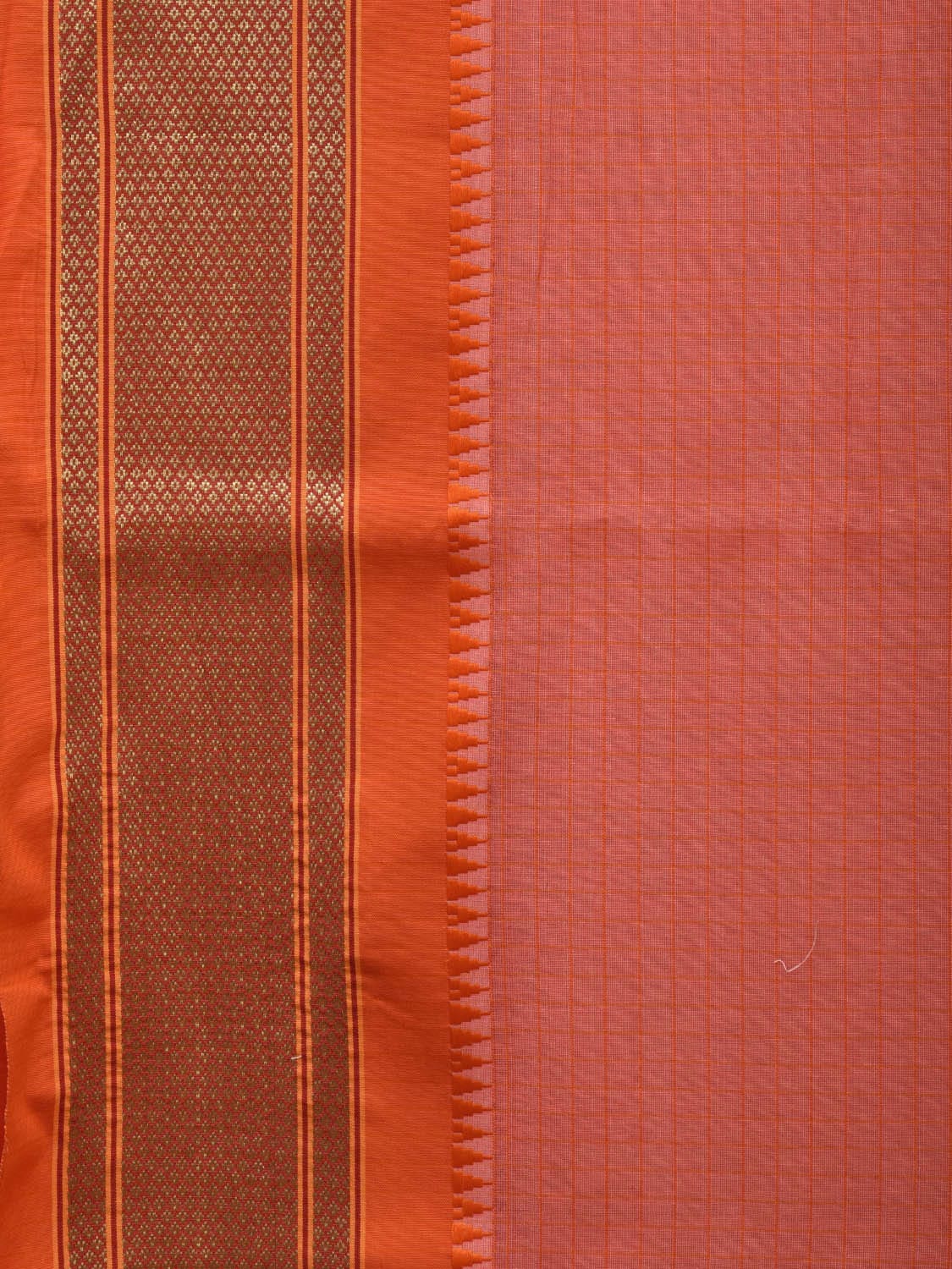 Peach and Orange Bamboo Cotton Saree with Checks Design bc0049