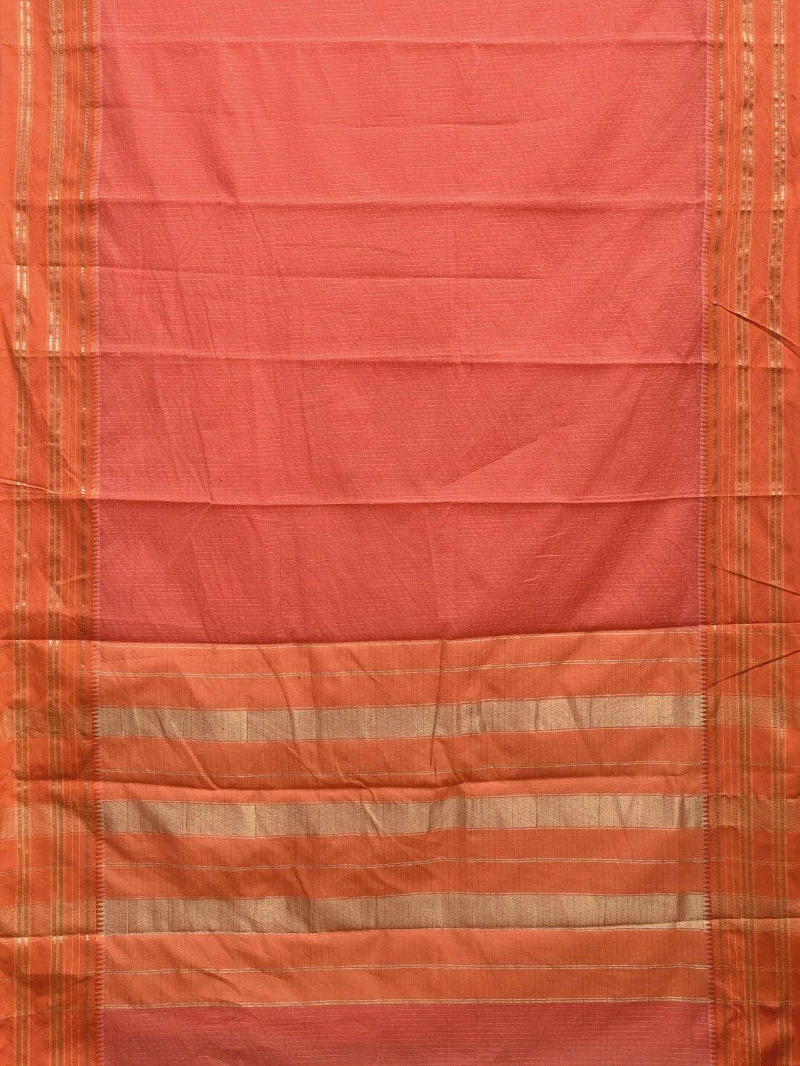Peach and Orange Bamboo Cotton Viscose Silk Saree with Checks Design No Blouse bc0371
