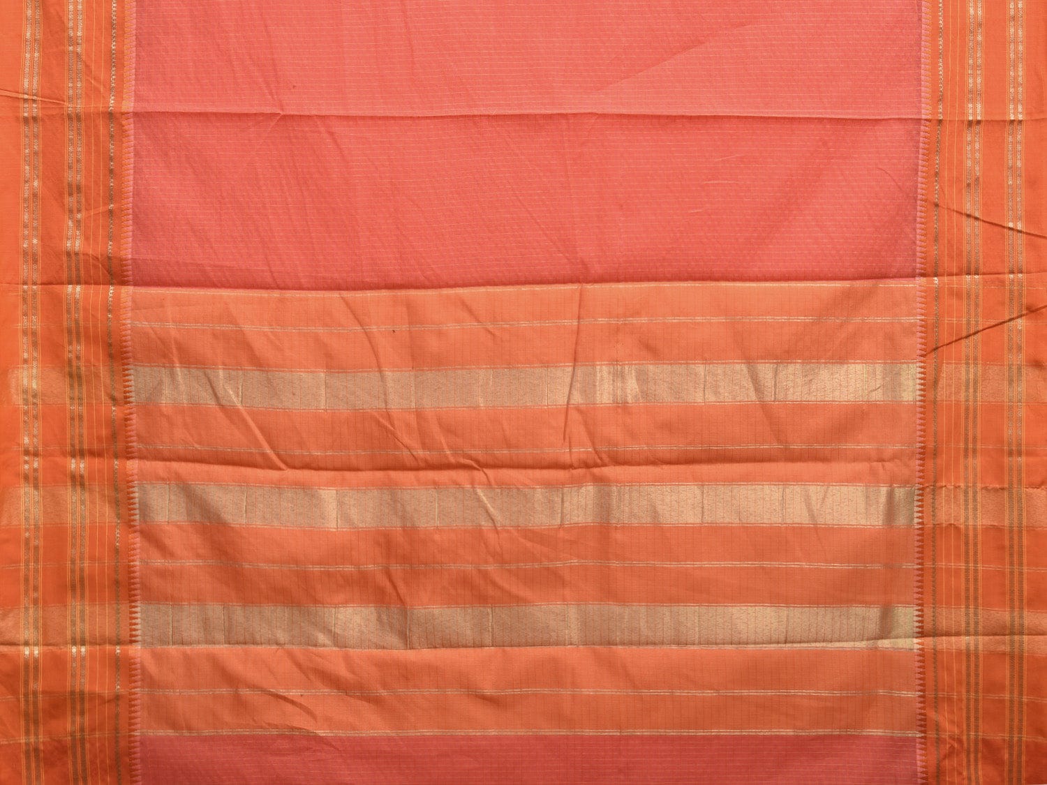 Peach and Orange Bamboo Cotton Viscose Silk Saree with Checks Design No Blouse bc0371