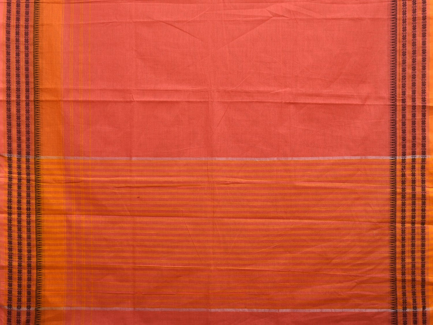 Peach and Orange Kanchipuram Cotton Saree with Strips Pallu and Border Design k0534