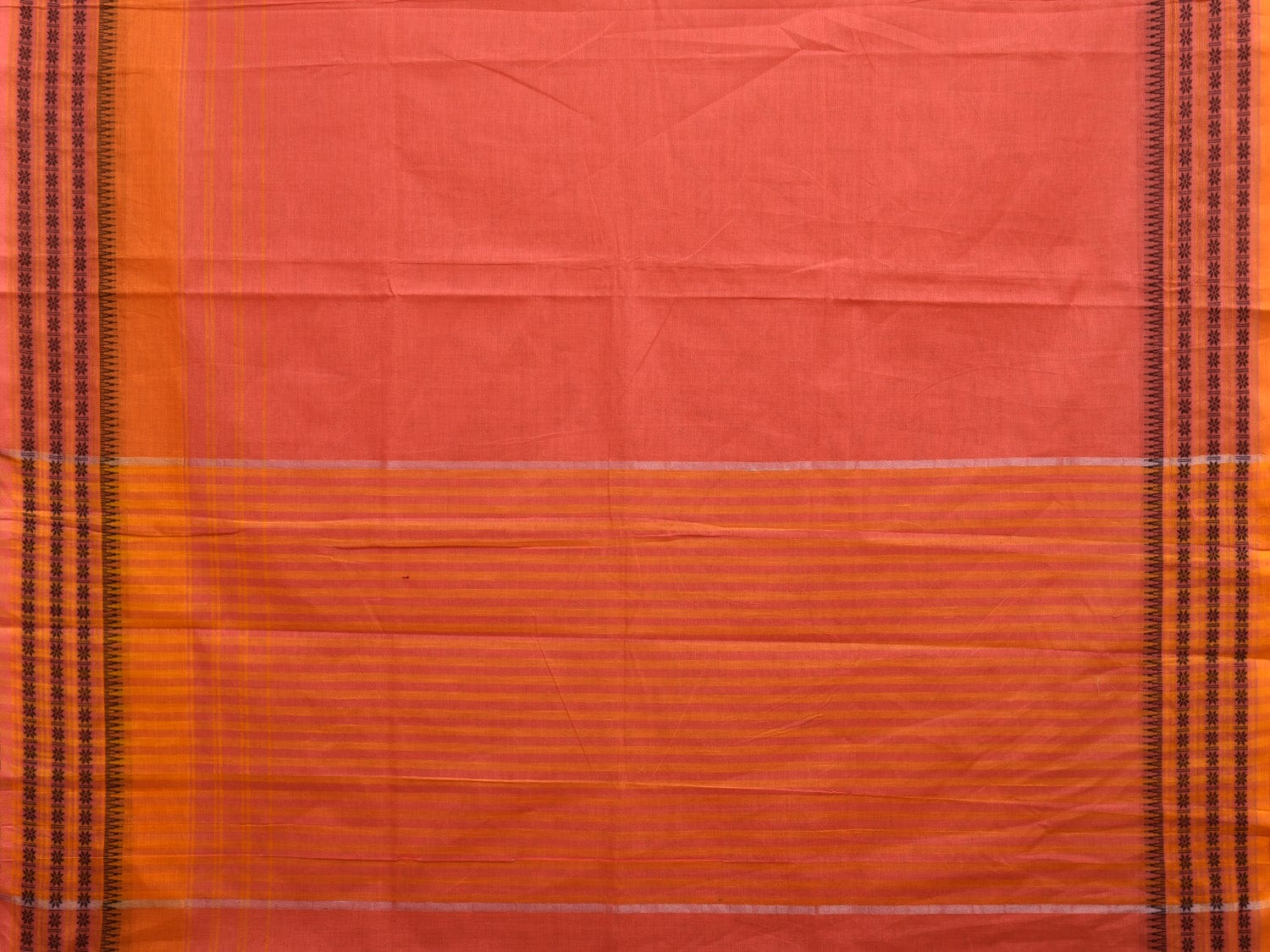 Peach and Orange Kanchipuram Cotton Saree with Strips Pallu and Border Design k0534