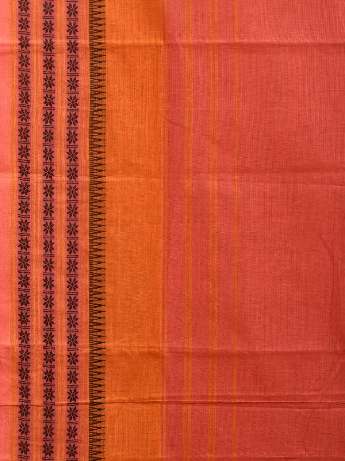Peach and Orange Kanchipuram Cotton Saree with Strips Pallu and Border Design k0534