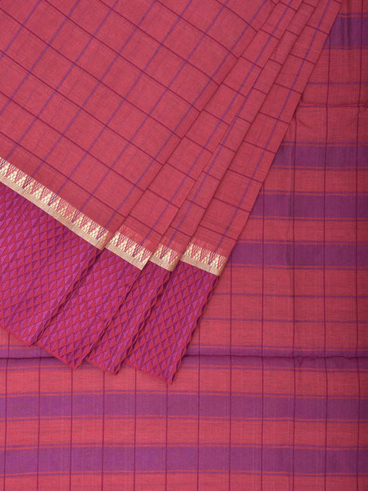 Peach and Pink Bamboo Cotton Saree with Big Checks Design No Blouse bc0674