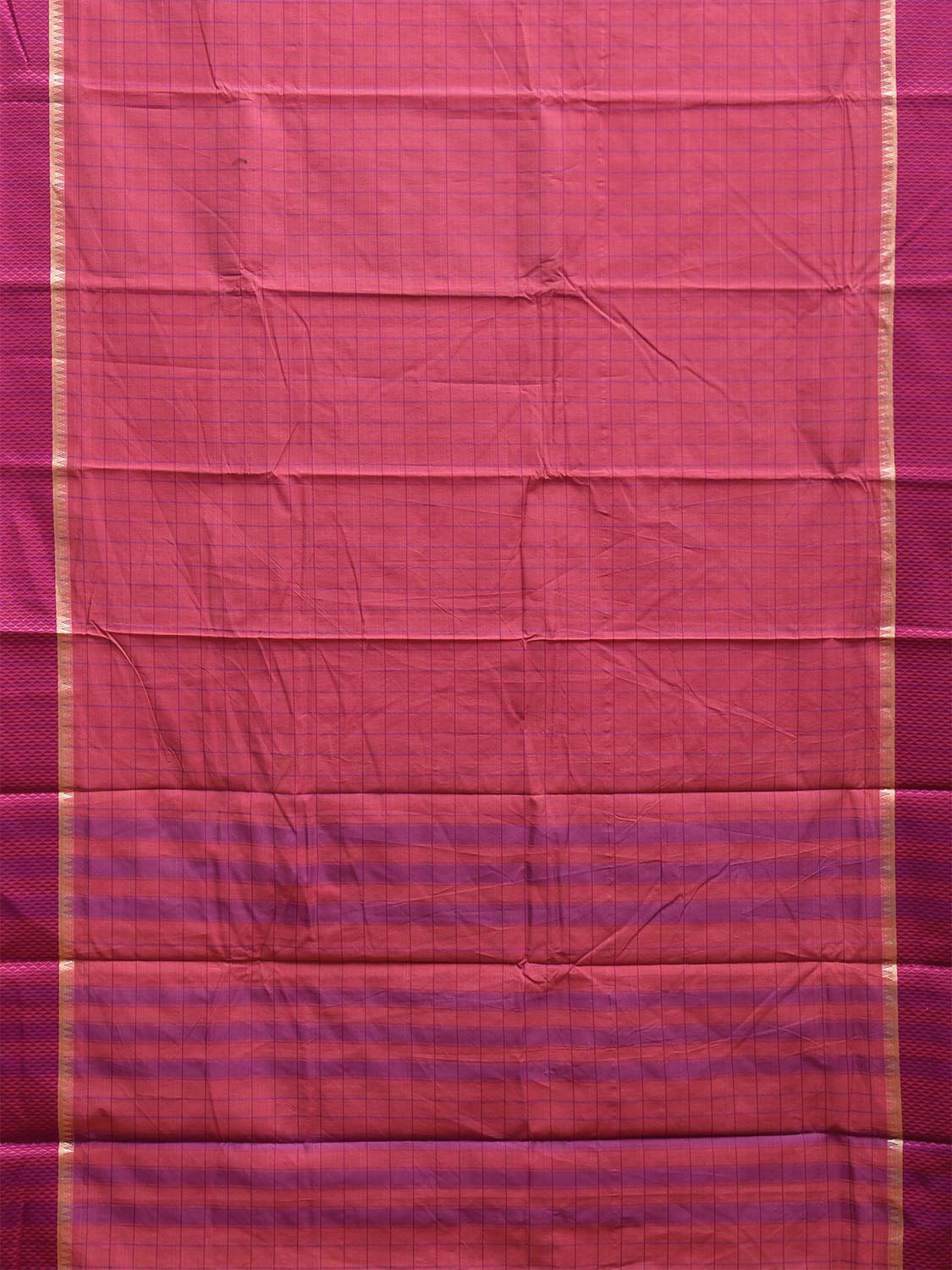 Peach and Pink Bamboo Cotton Saree with Big Checks Design No Blouse bc0674