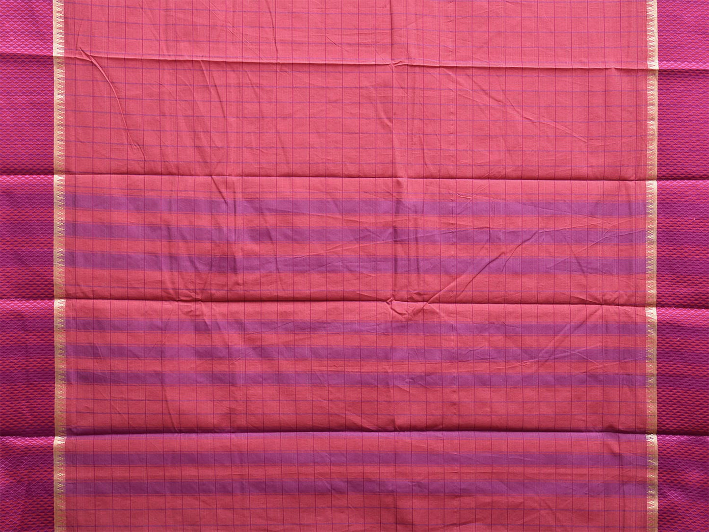 Peach and Pink Bamboo Cotton Saree with Big Checks Design No Blouse bc0674