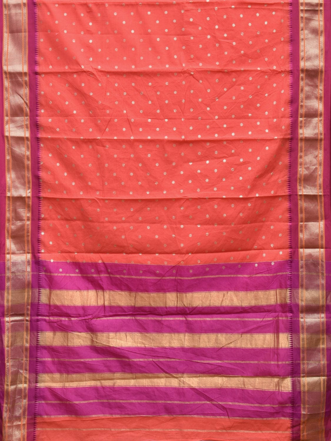 Peach and Pink Bamboo Cotton Saree with Small Body Buta Design bc0274