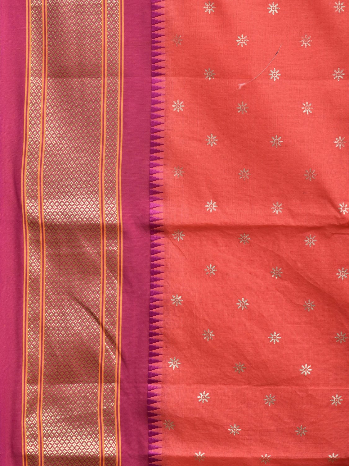 Peach and Pink Bamboo Cotton Saree with Small Body Buta Design bc0274