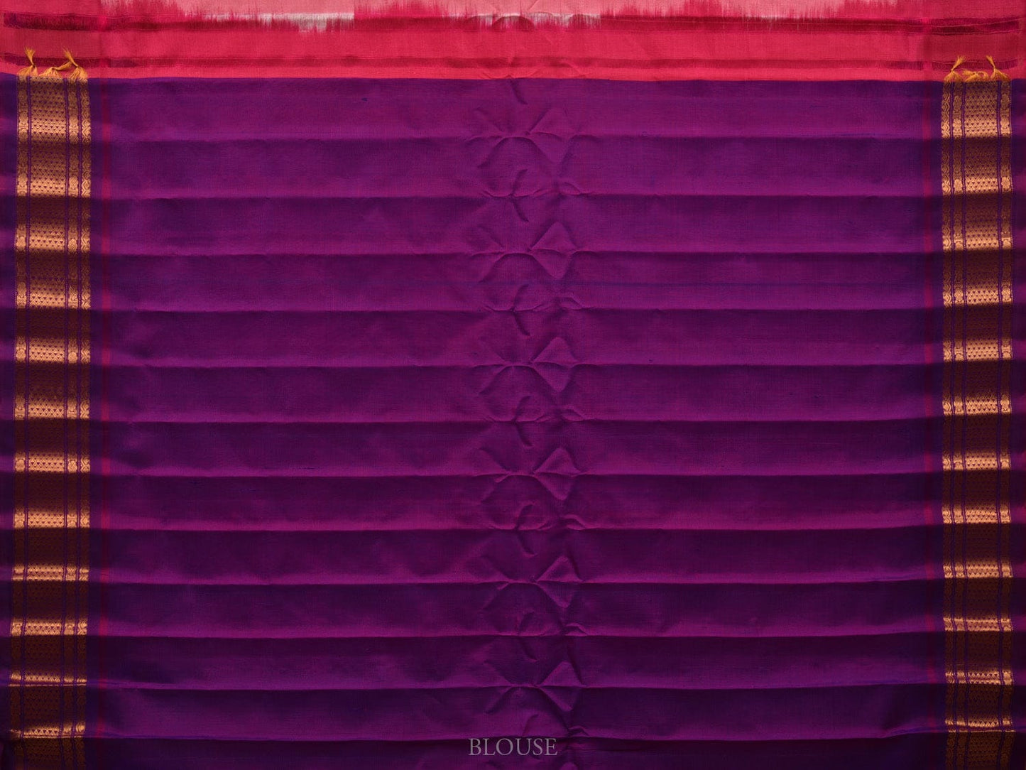 Peach and Purple Gadwal Silk Handloom Saree with Buta and Temple Border Design g0326