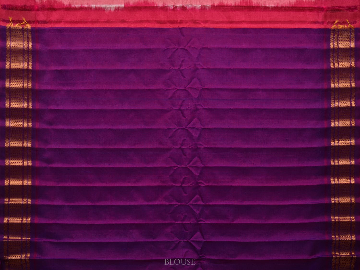 Peach and Purple Gadwal Silk Handloom Saree with Buta and Temple Border Design g0326