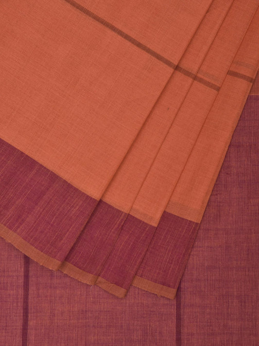 Peach and Purple Kanchipuram Cotton Handloom Saree with Strips Design k0558