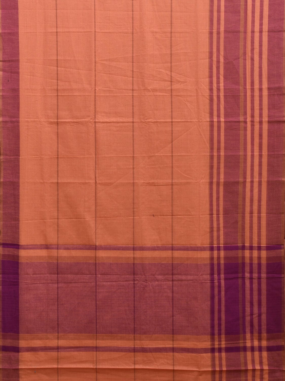 Peach and Purple Kanchipuram Cotton Handloom Saree with Strips Design k0558