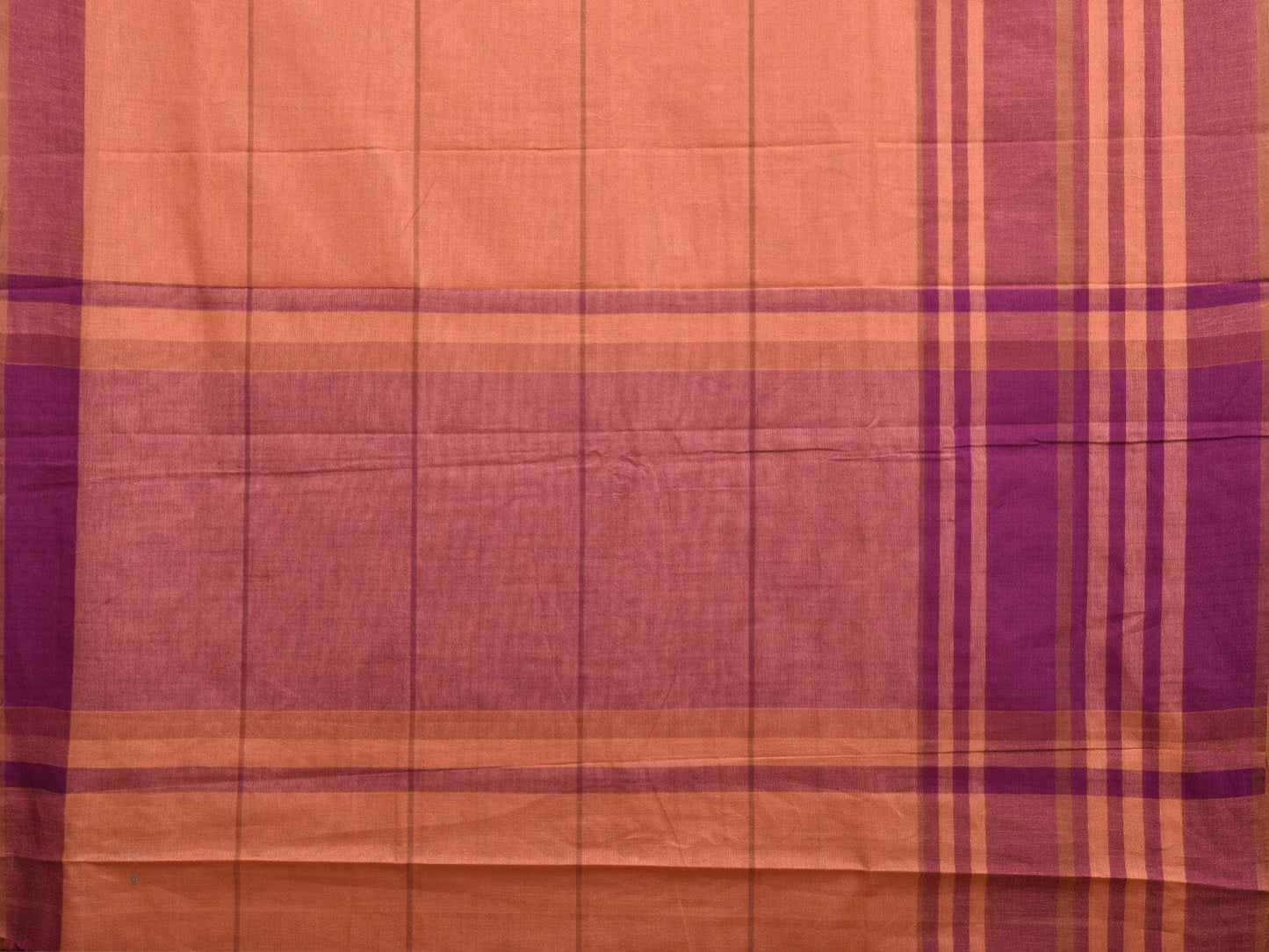 Peach and Purple Kanchipuram Cotton Handloom Saree with Strips Design k0558