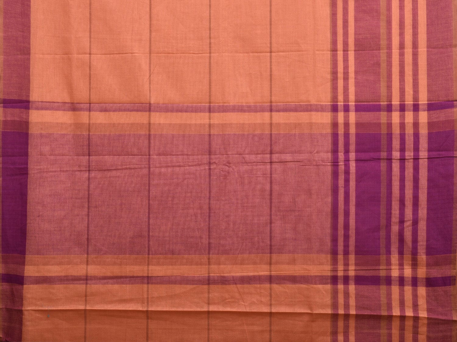 Peach and Purple Kanchipuram Cotton Handloom Saree with Strips Design k0558