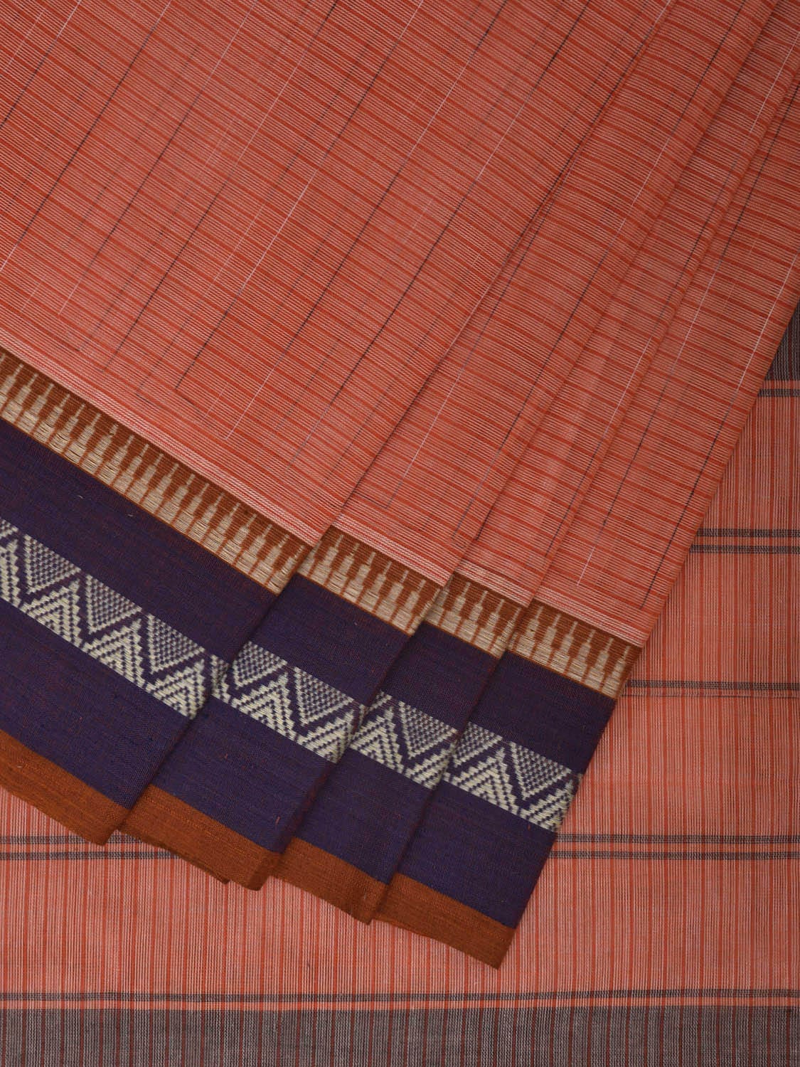 Peach and Purple Narayanpet Cotton Handloom Saree with Checks Design No Blouse np0923