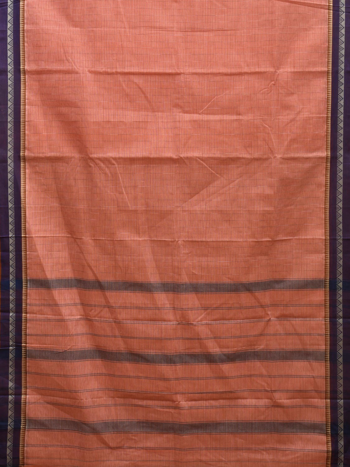 Peach and Purple Narayanpet Cotton Handloom Saree with Checks Design No Blouse np0923
