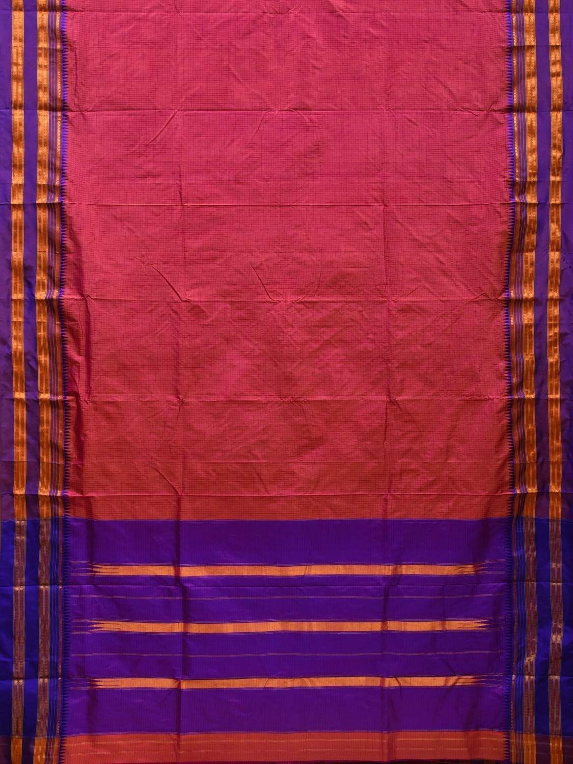 Peach and Purple Narayanpet Silk Saree with Checks Design No Blouse np0497