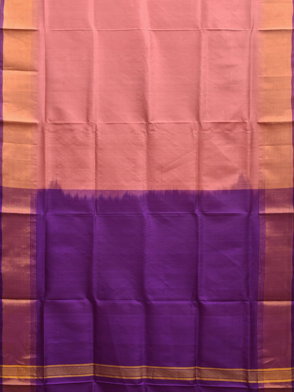 Peach and Purple Uppada Plain Silk Handloom Saree with Contrast Pallu Design u2237