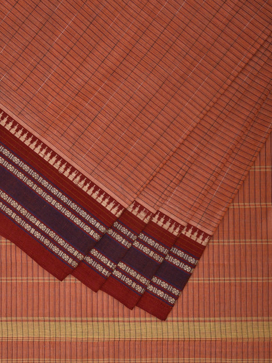 Peach and Red Narayanpet Cotton Handloom Saree with Checks Design No Blouse np0914