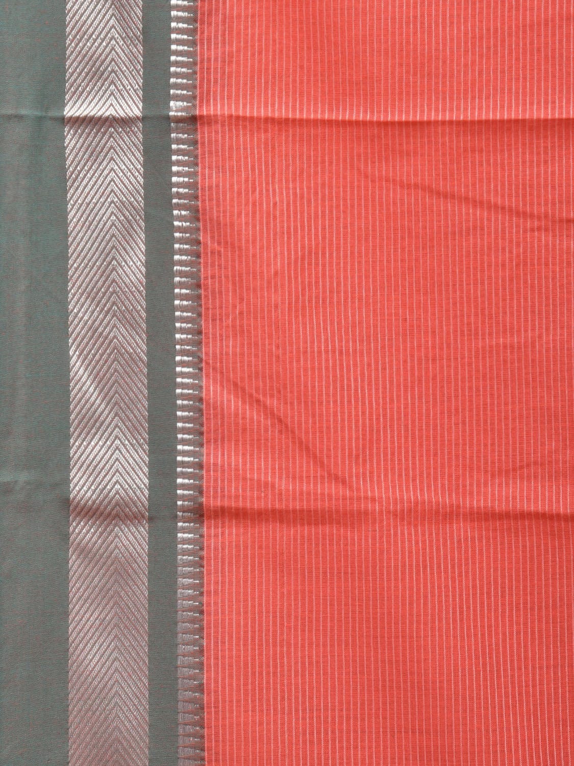 Peach and Sea Green Bamboo Cotton Saree with Strips Design No Blouse bc0234