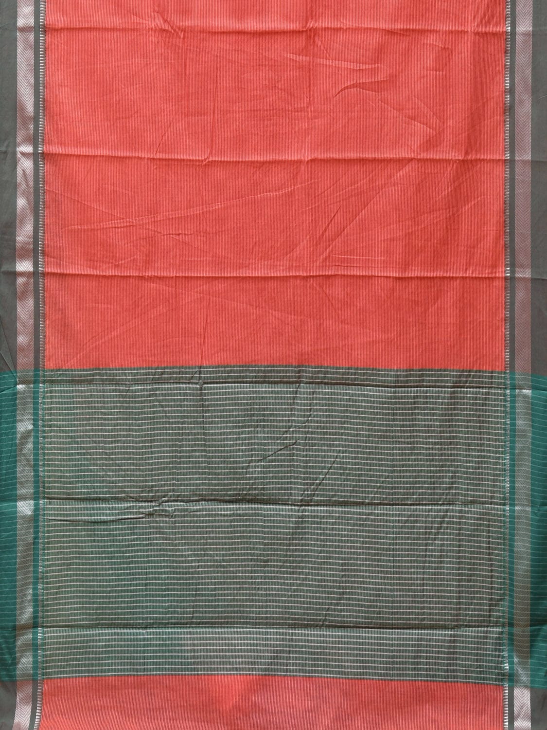 Peach and Sea Green Bamboo Cotton Saree with Strips Design No Blouse bc0234