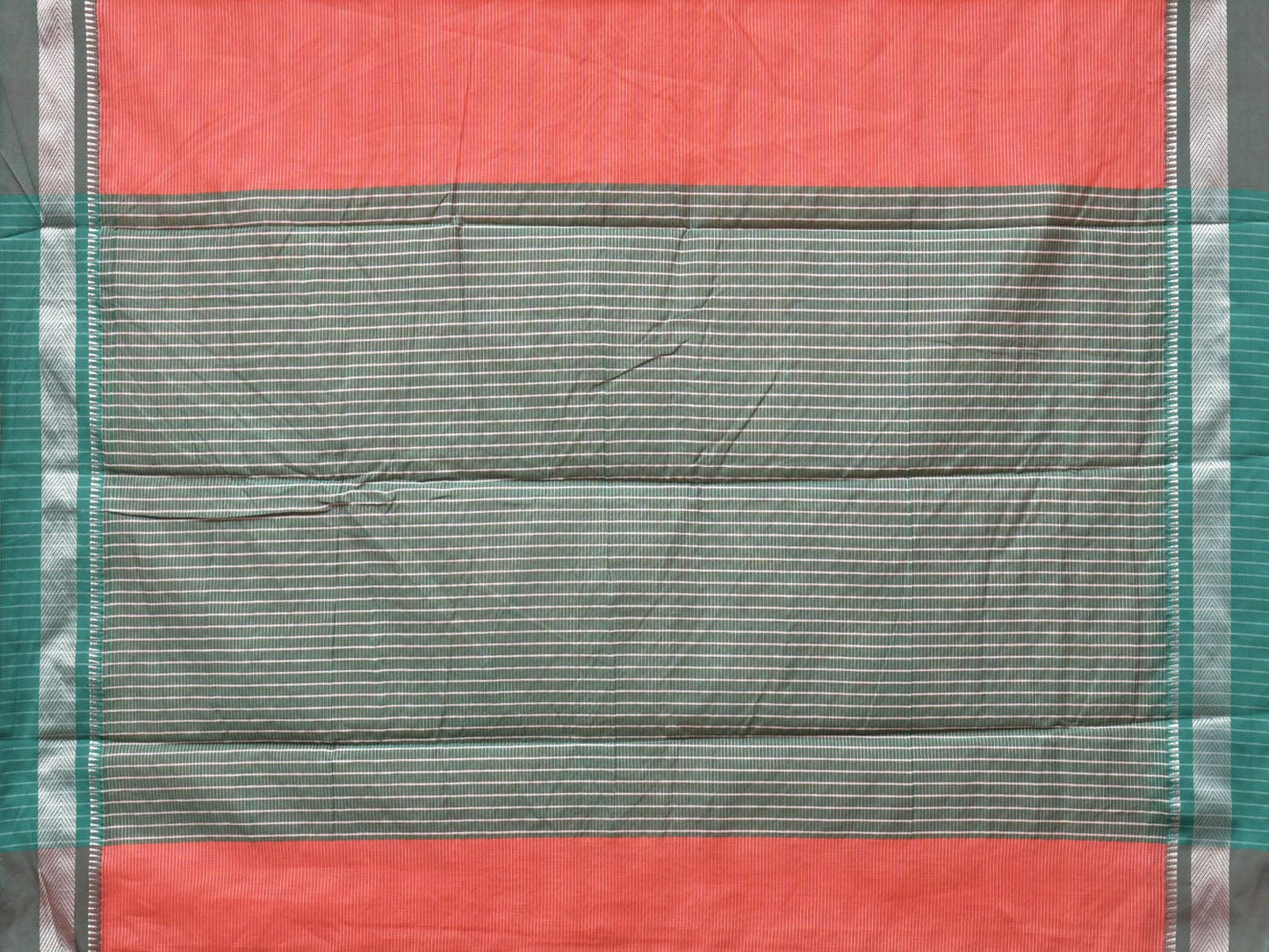 Peach and Sea Green Bamboo Cotton Saree with Strips Design No Blouse bc0234