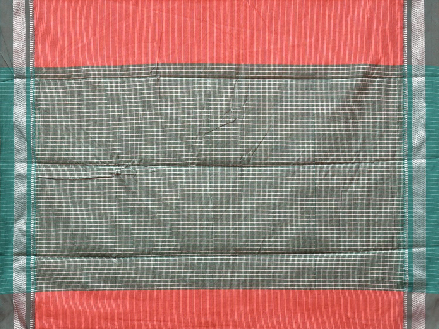 Peach and Sea Green Bamboo Cotton Saree with Strips Design No Blouse bc0234