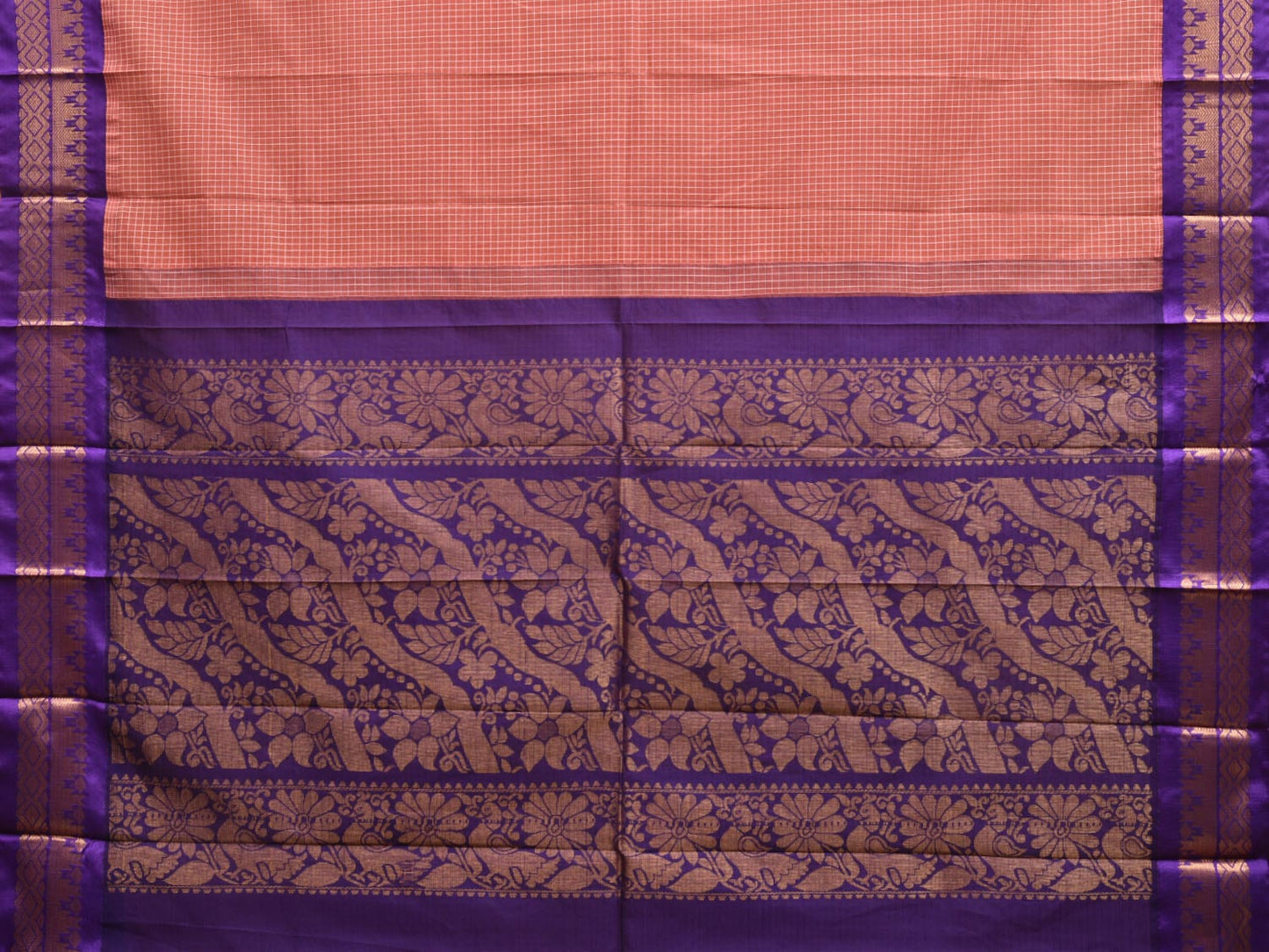 Peach and Violet Gadwal Cotton Handloom Saree with Border and Pallu Design No Blouse g0378
