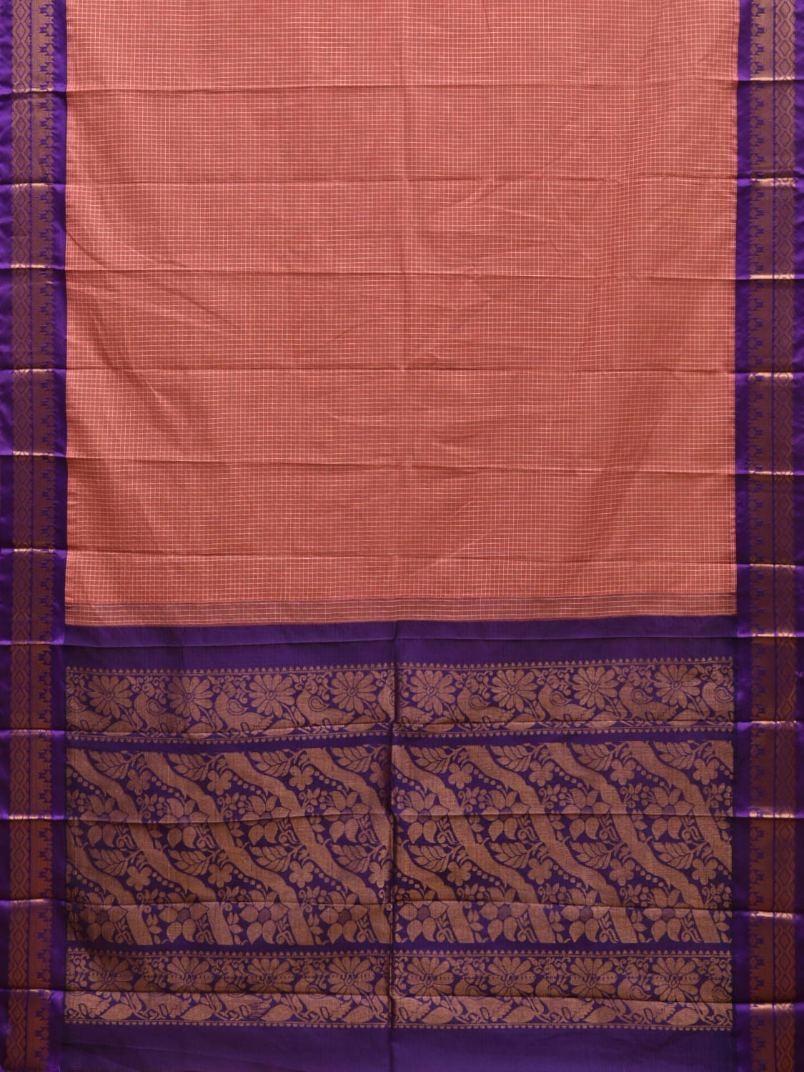 Peach and Violet Gadwal Cotton Handloom Saree with Border and Pallu Design No Blouse g0378