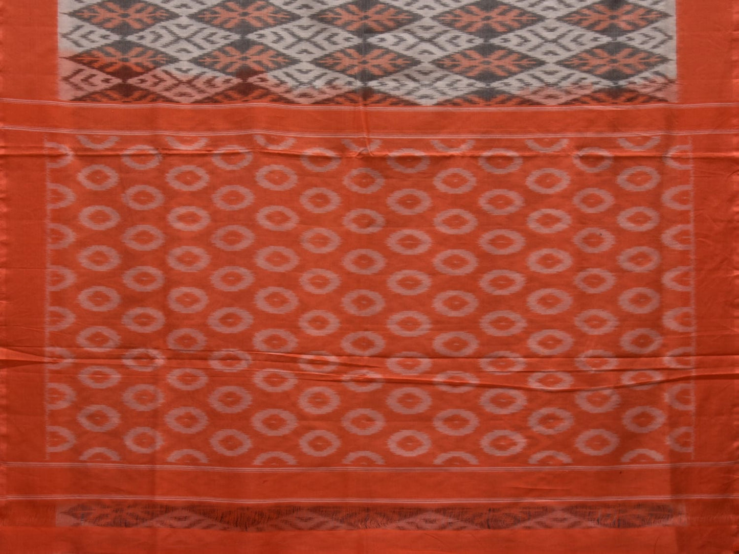 Peach and White Pochampally Ikat Cotton Handloom Saree with Grill Design i0685