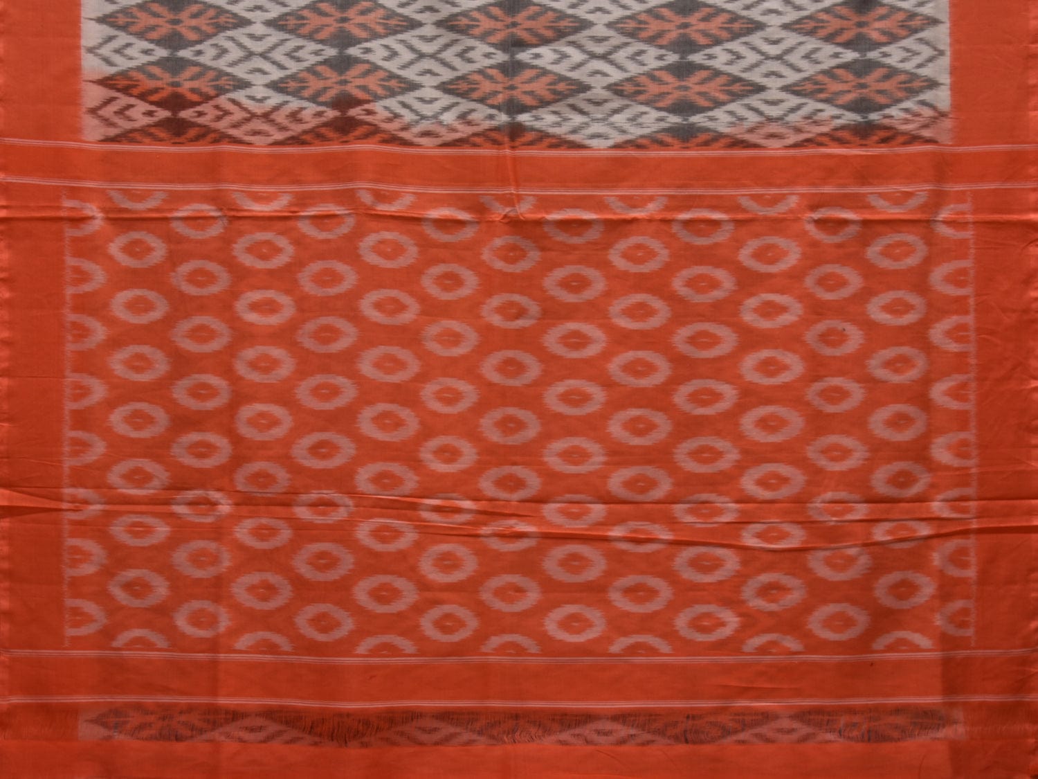 Peach and White Pochampally Ikat Cotton Handloom Saree with Grill Design i0685