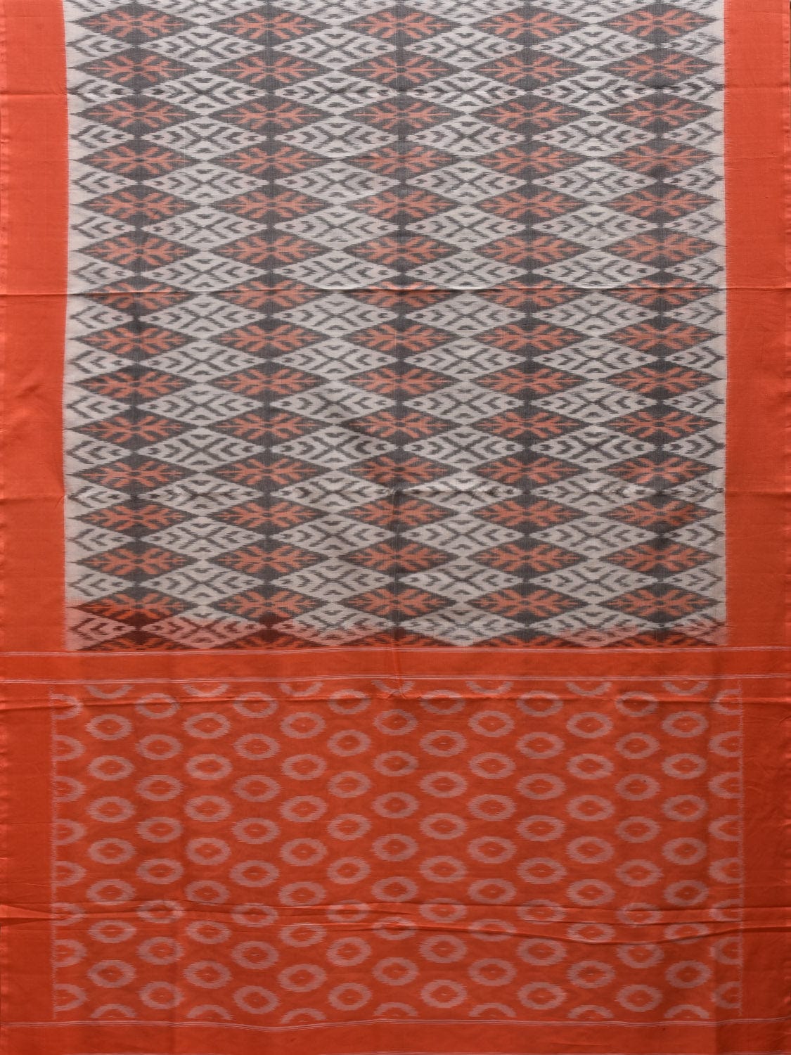 Peach and White Pochampally Ikat Cotton Handloom Saree with Grill Design i0685