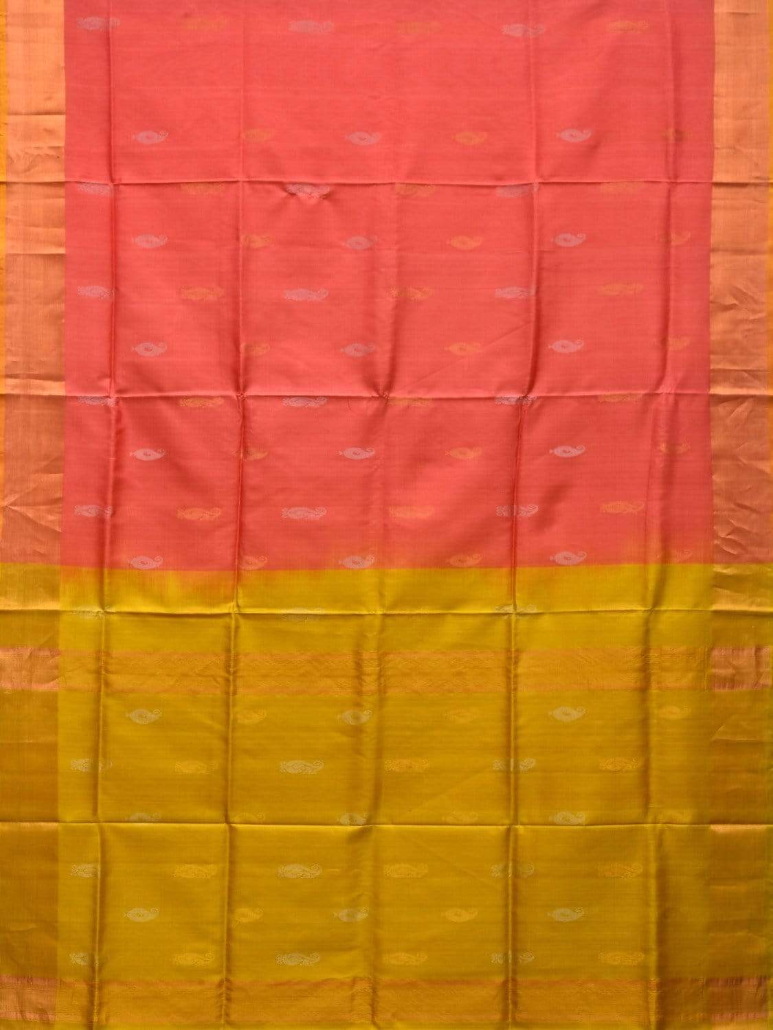 Peach and Yellow Uppada Silk Handloom Saree with Buta and Contrast Pallu Design u1747