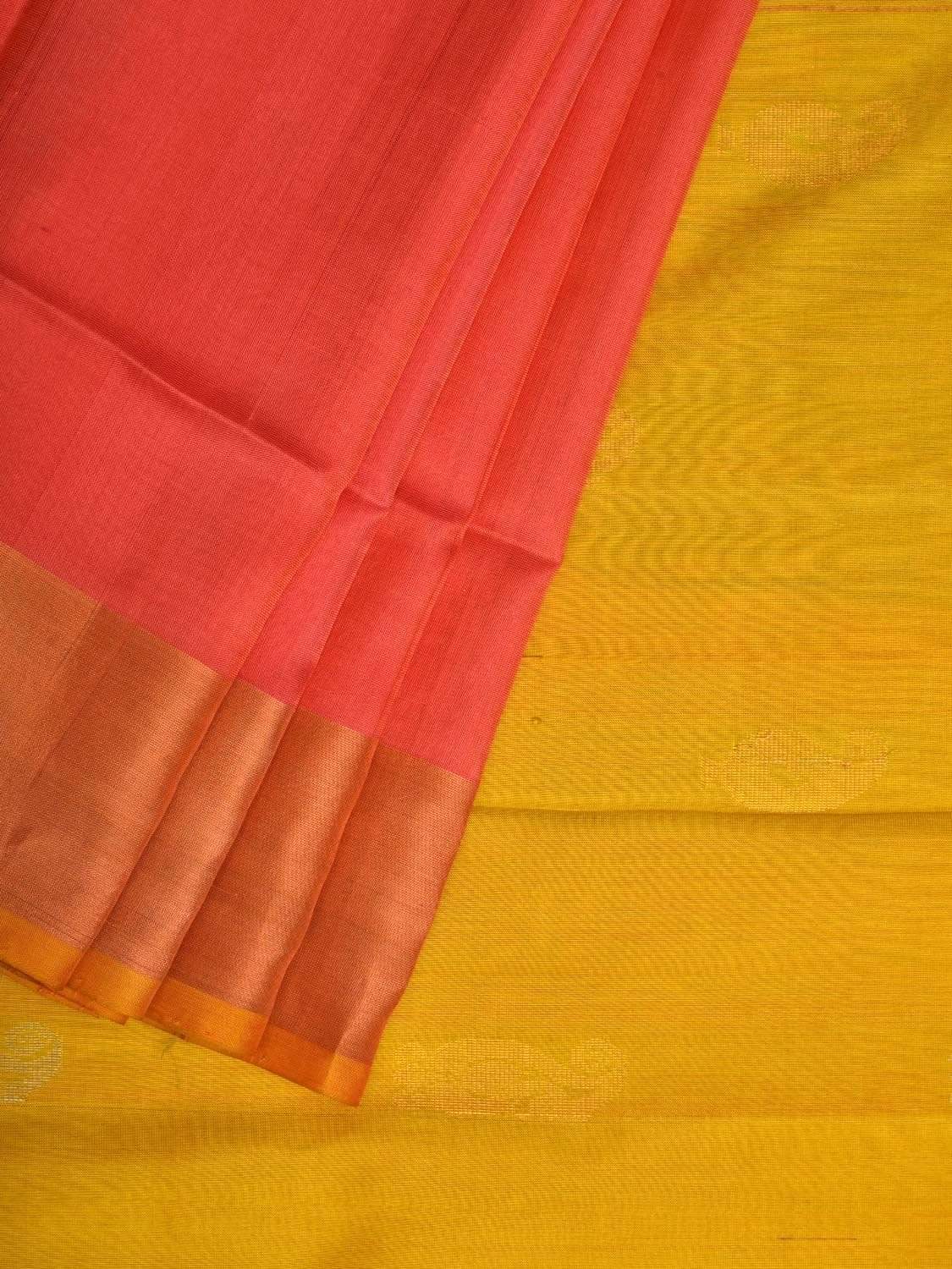 Peach and Yellow Uppada Silk Handloom Saree with Buta and Contrast Pallu Design u1747