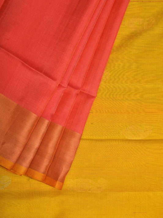 Peach and Yellow Uppada Silk Handloom Saree with Buta and Contrast Pallu Design u1747