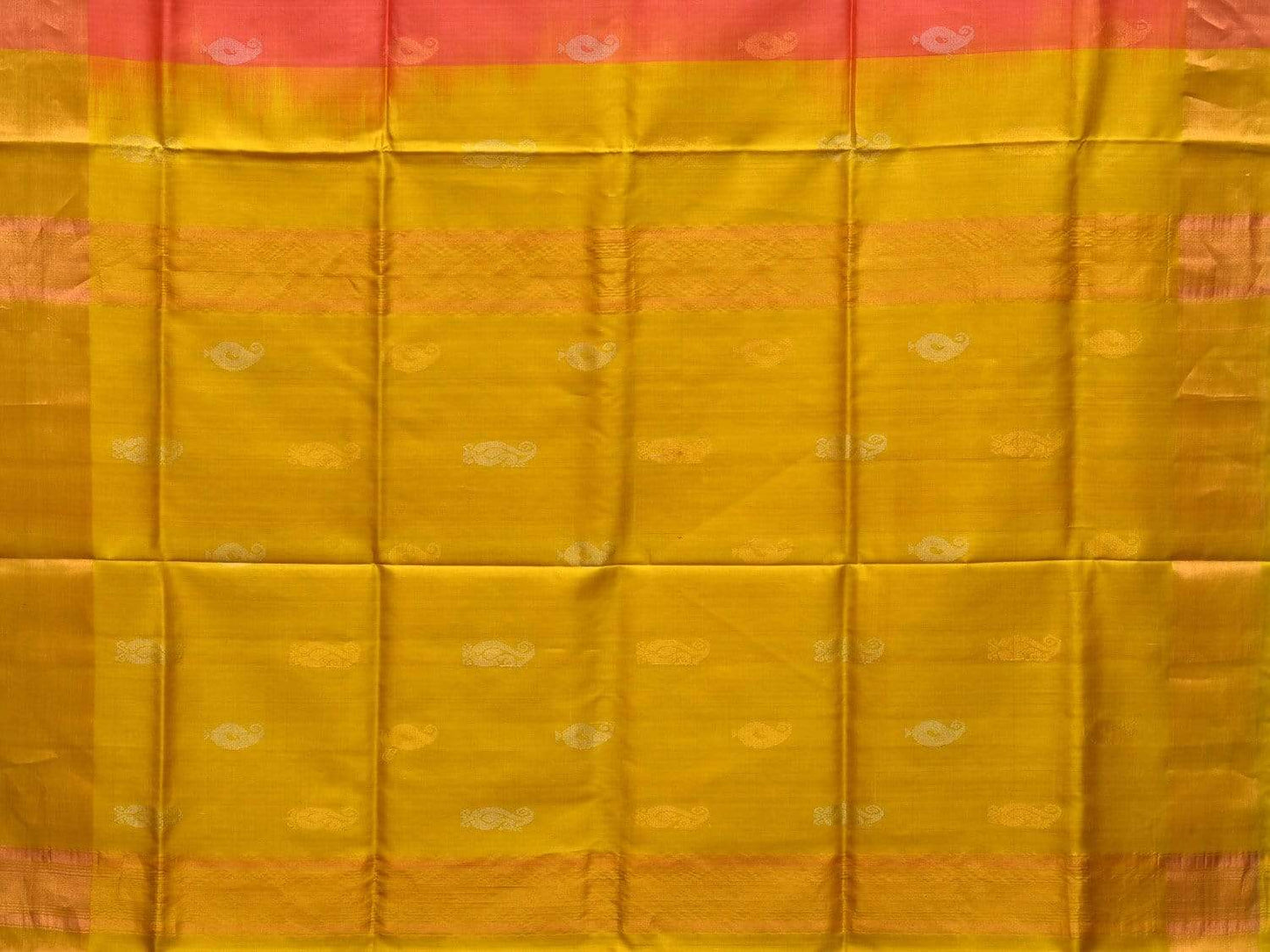 Peach and Yellow Uppada Silk Handloom Saree with Buta and Contrast Pallu Design u1747