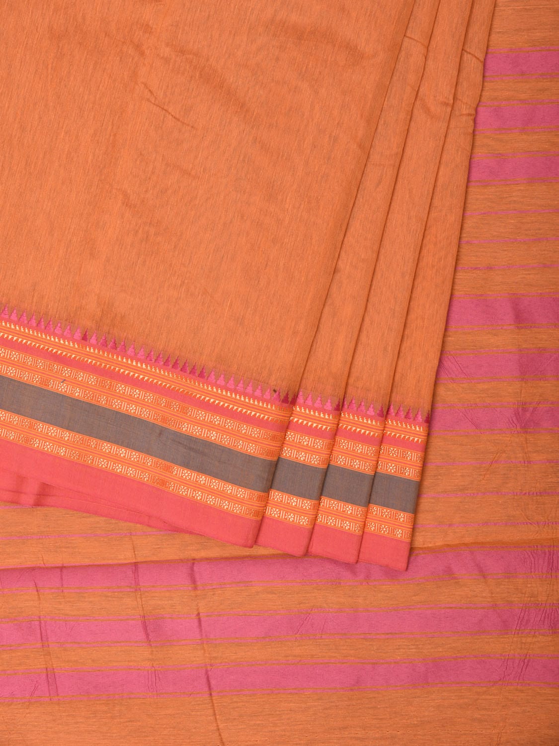 Peach Bamboo Cotton Plain Saree with Border Design No Blouse bc0200