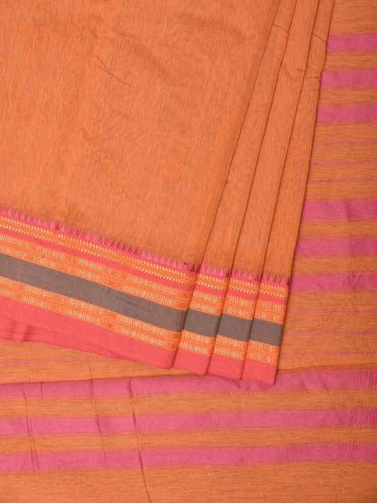 Peach Bamboo Cotton Plain Saree with Border Design No Blouse bc0200