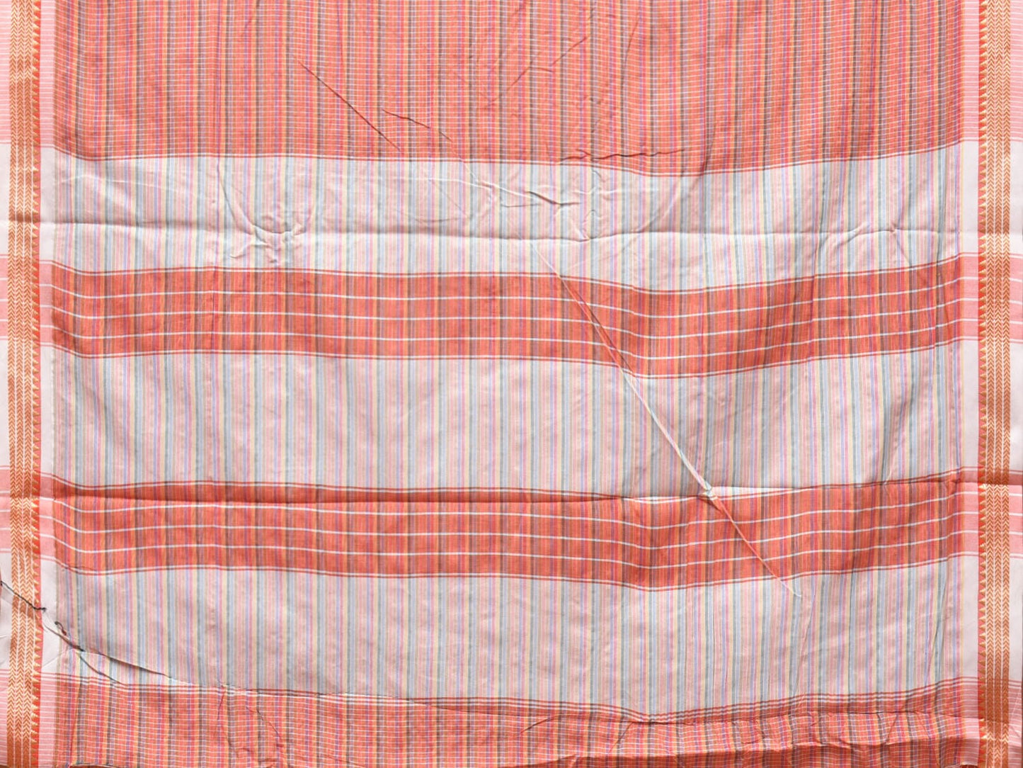 Peach Bamboo Cotton Plain Saree with Checks Design No Blouse bc0208