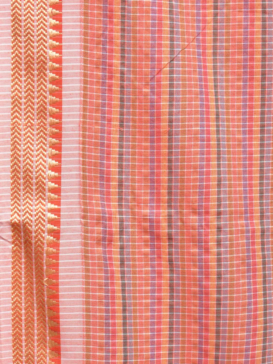 Peach Bamboo Cotton Plain Saree with Checks Design No Blouse bc0208