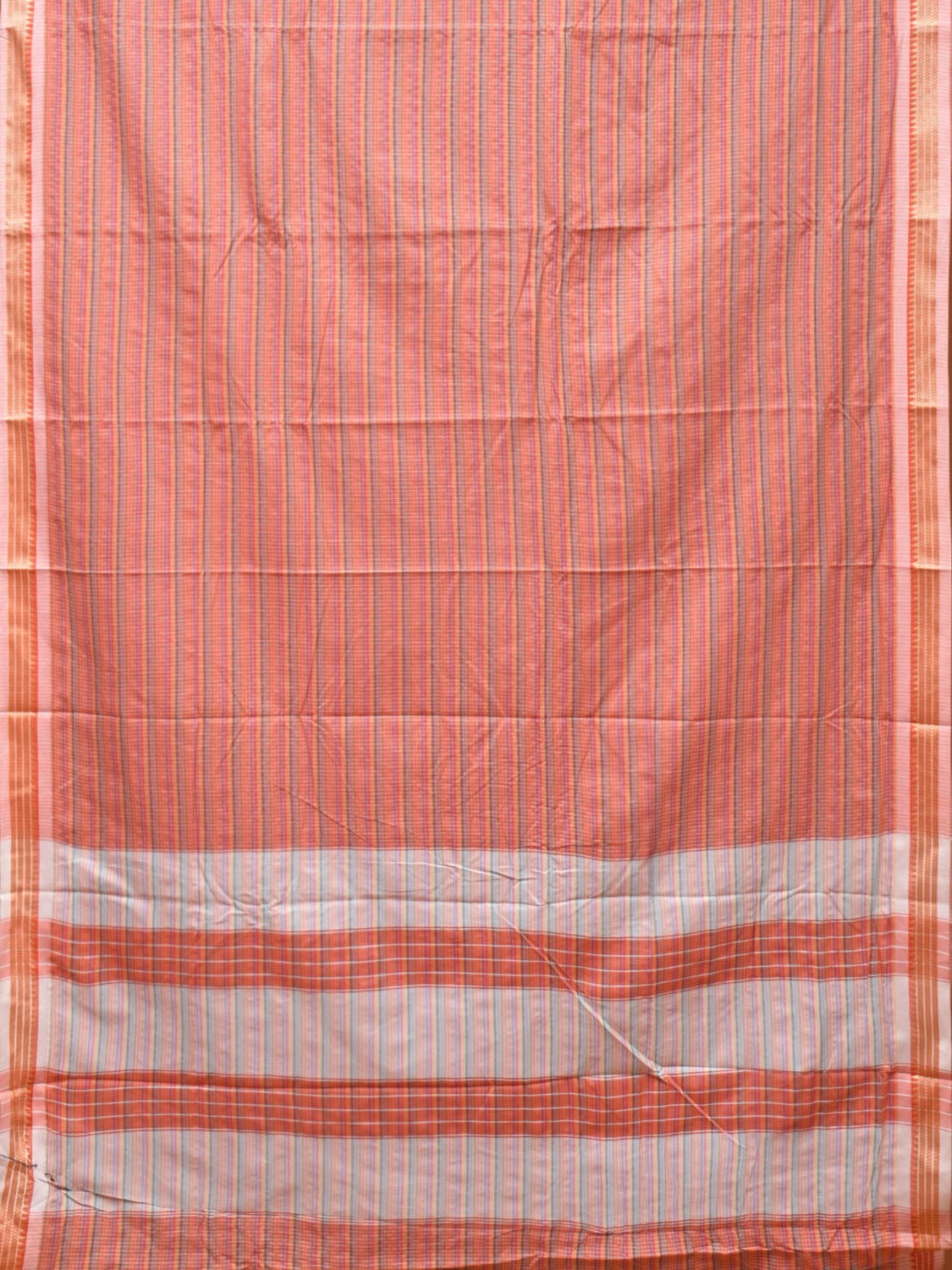 Peach Bamboo Cotton Plain Saree with Checks Design No Blouse bc0208