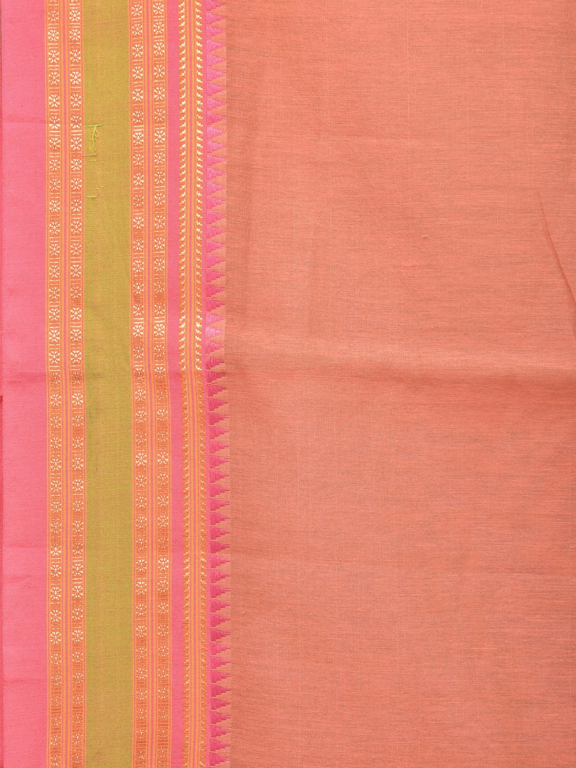 Peach Bamboo Cotton Plain Saree with Narayanpet Border Design bc0135