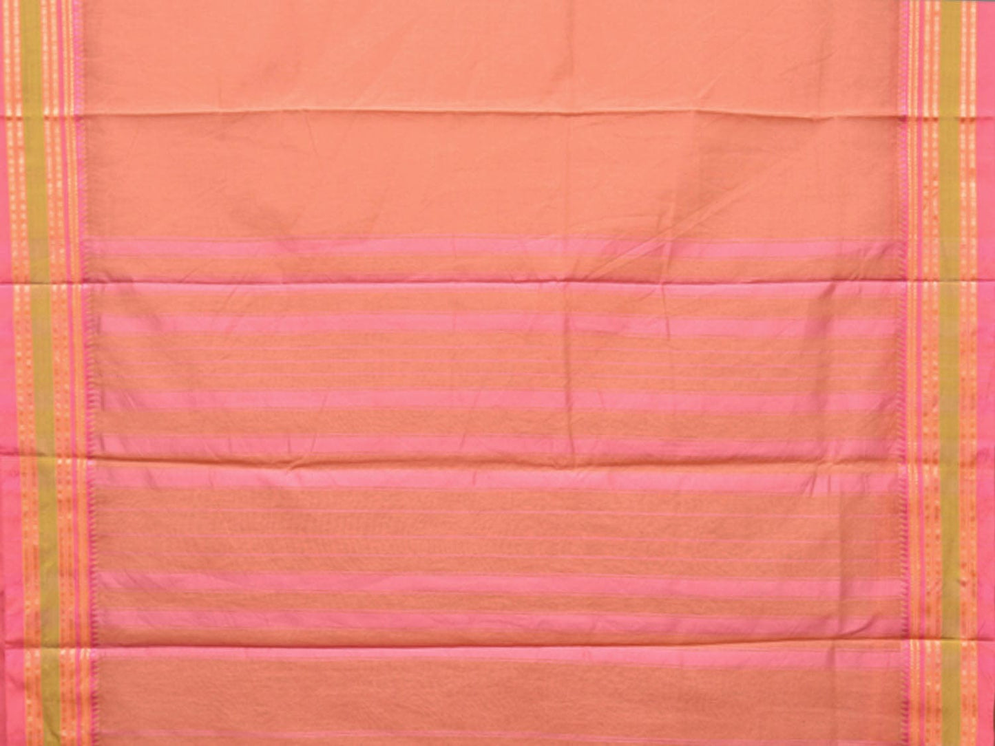 Peach Bamboo Cotton Plain Saree with Narayanpet Border Design bc0135