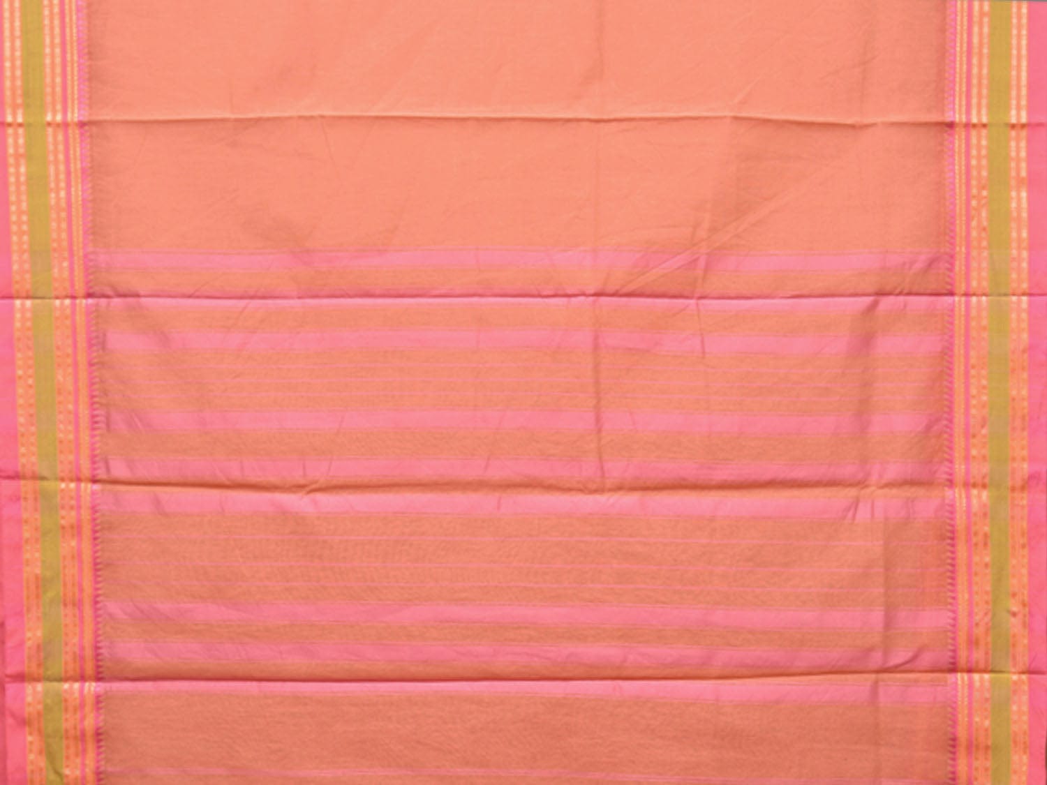 Peach Bamboo Cotton Plain Saree with Narayanpet Border Design bc0135