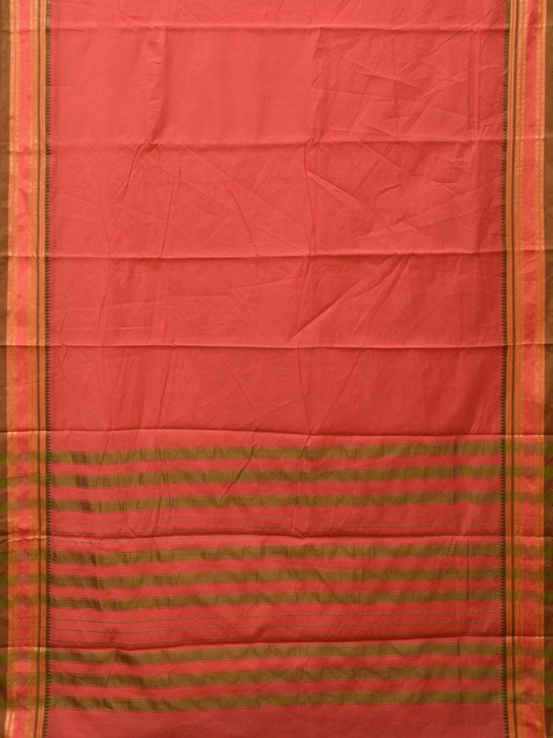 Peach Bamboo Cotton Plain Saree with Strips Pallu Design No Blouse bc0265