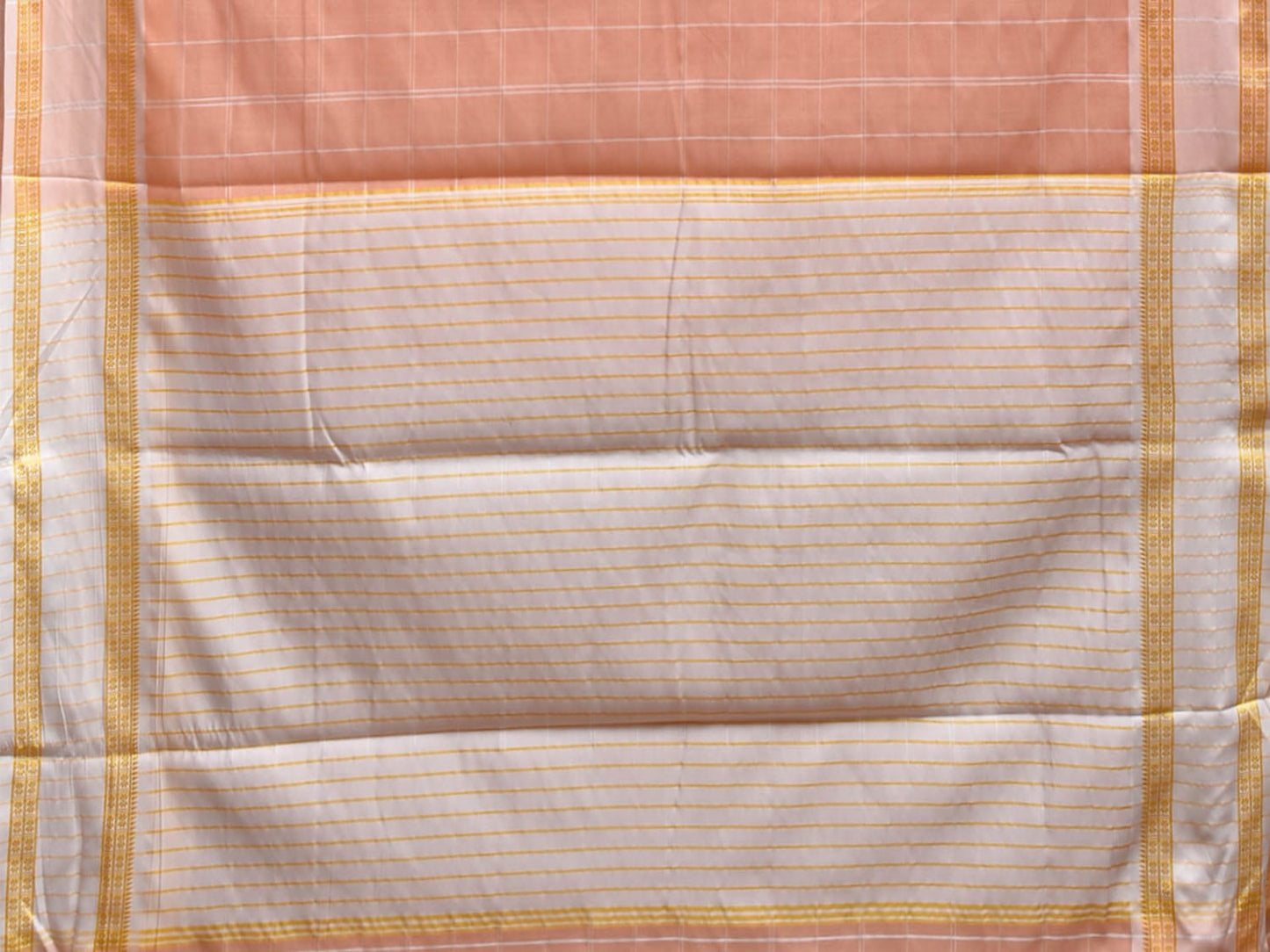 Peach Bamboo Cotton Saree with Big Checks Design No Blouse bc0797